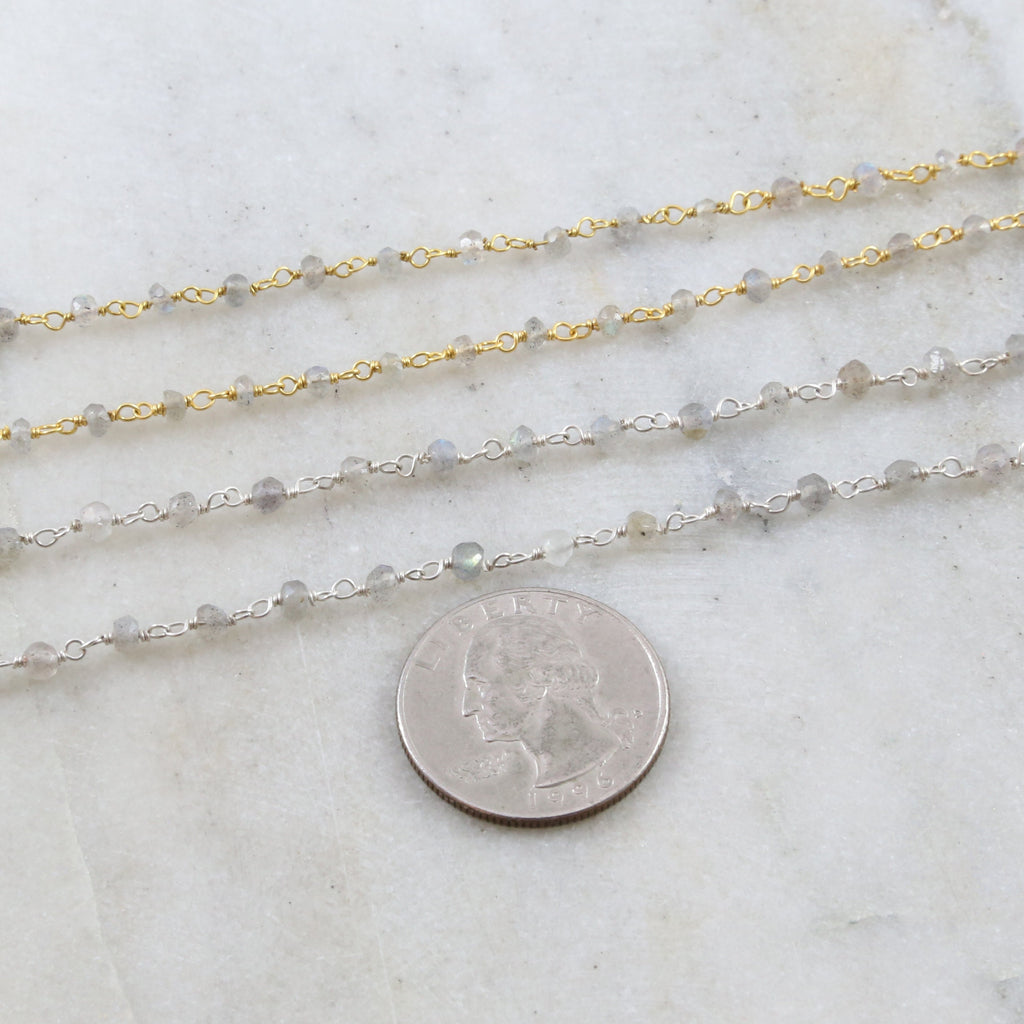 Sterling Silver or Vermeil Dainty Labradorite Gemstone – Sold by the Foot