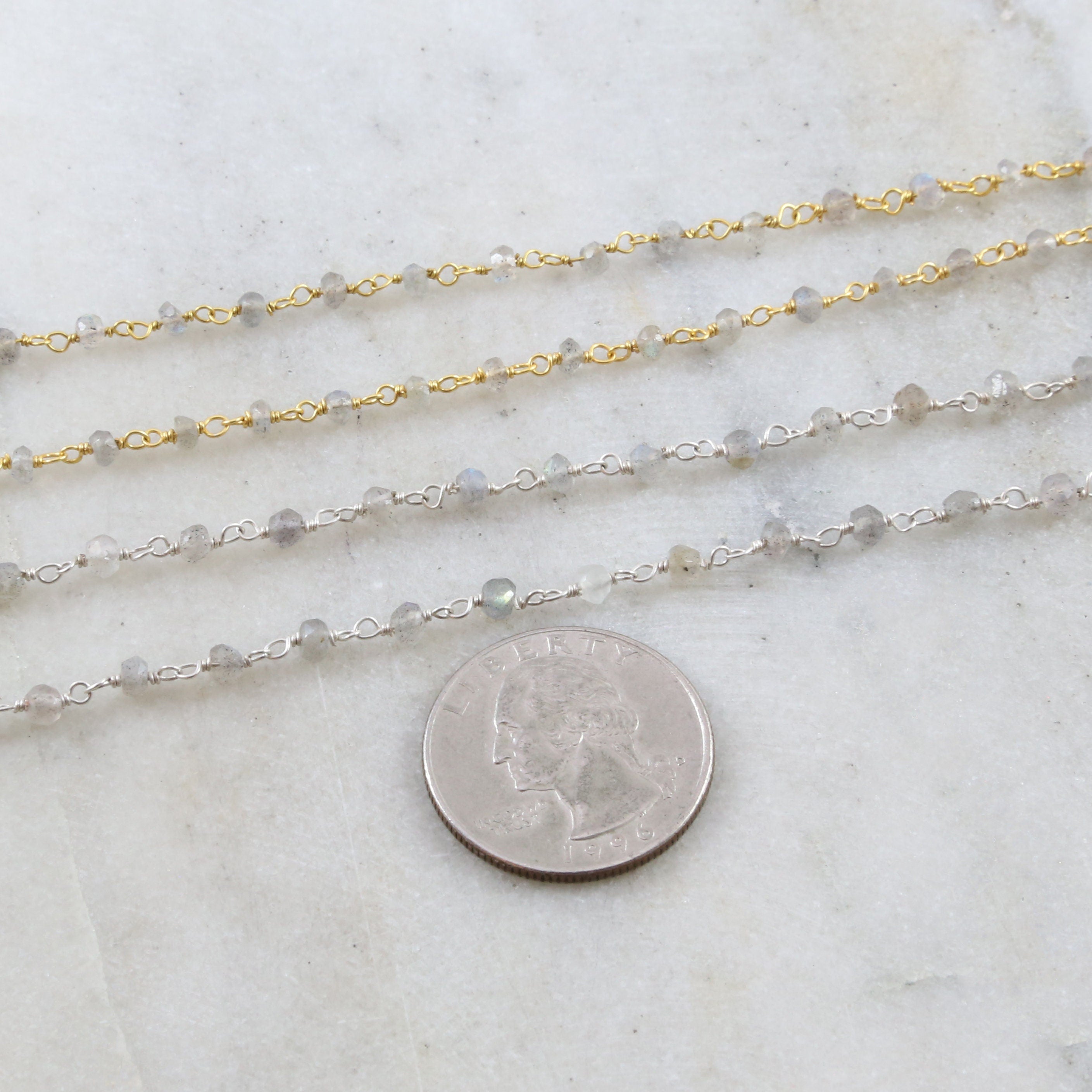 Sterling Silver or Vermeil Dainty Labradorite Gemstone – Sold by the Foot