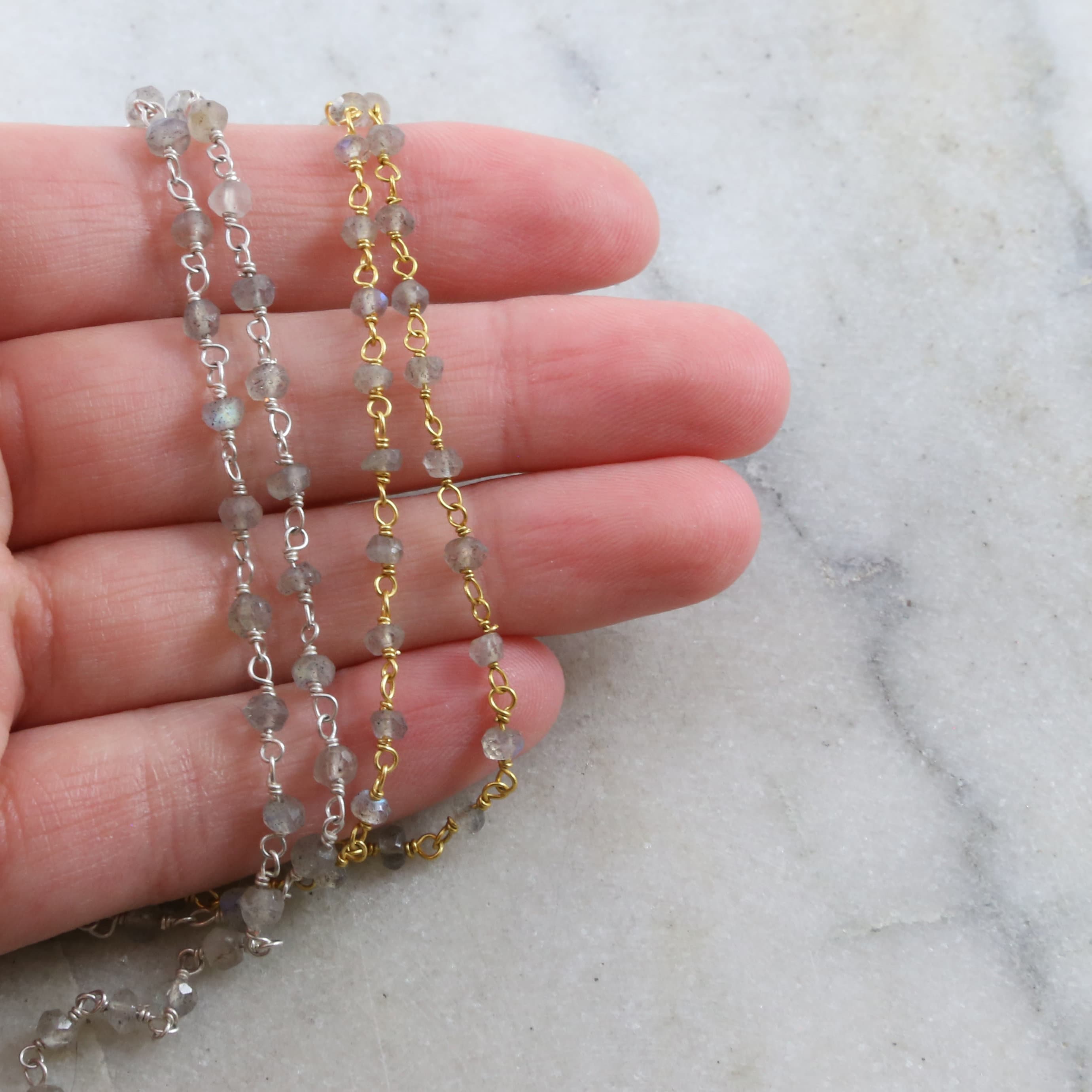 Sterling Silver or Vermeil Dainty Labradorite Gemstone – Sold by the Foot