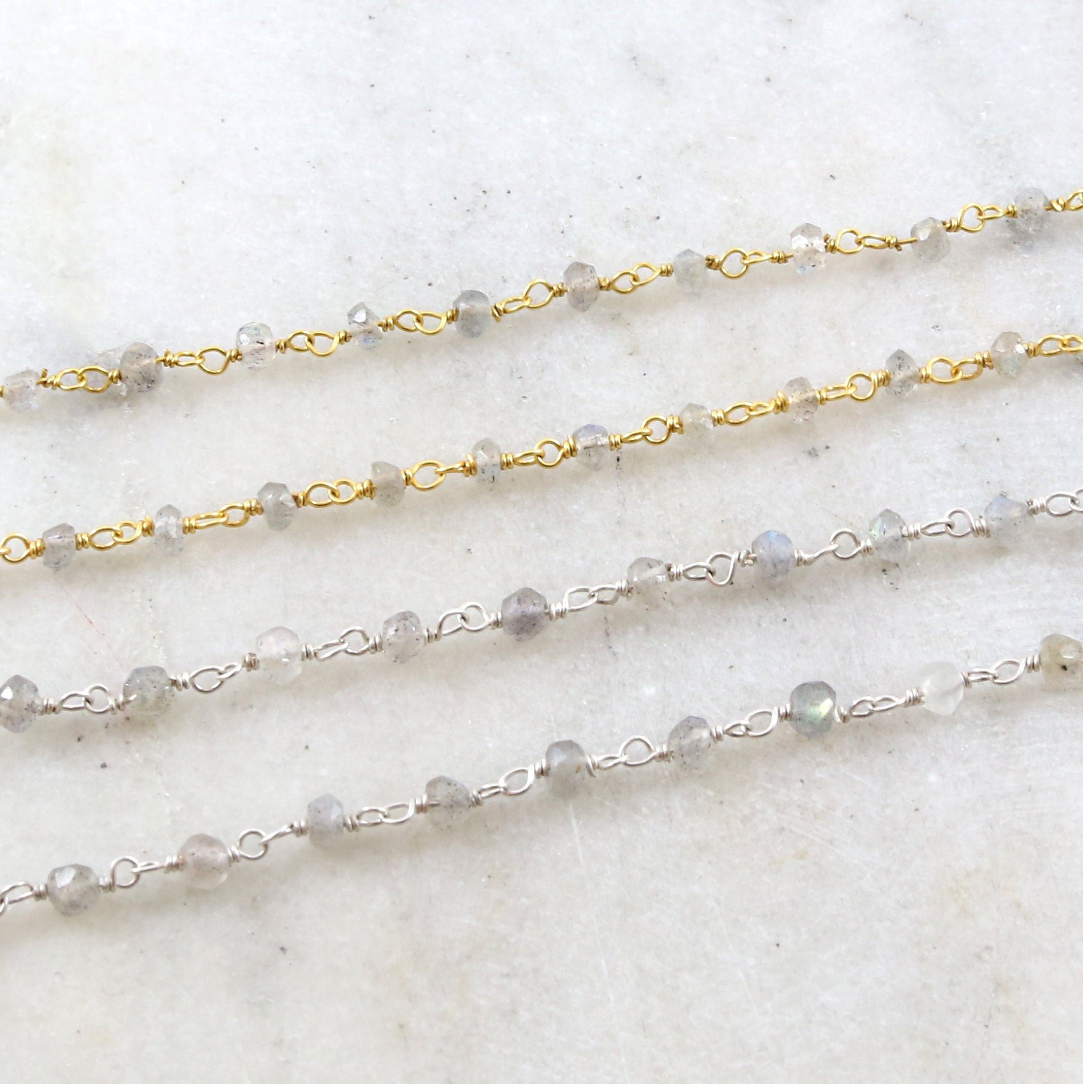Sterling Silver or Vermeil Dainty Labradorite Gemstone – Sold by the Foot