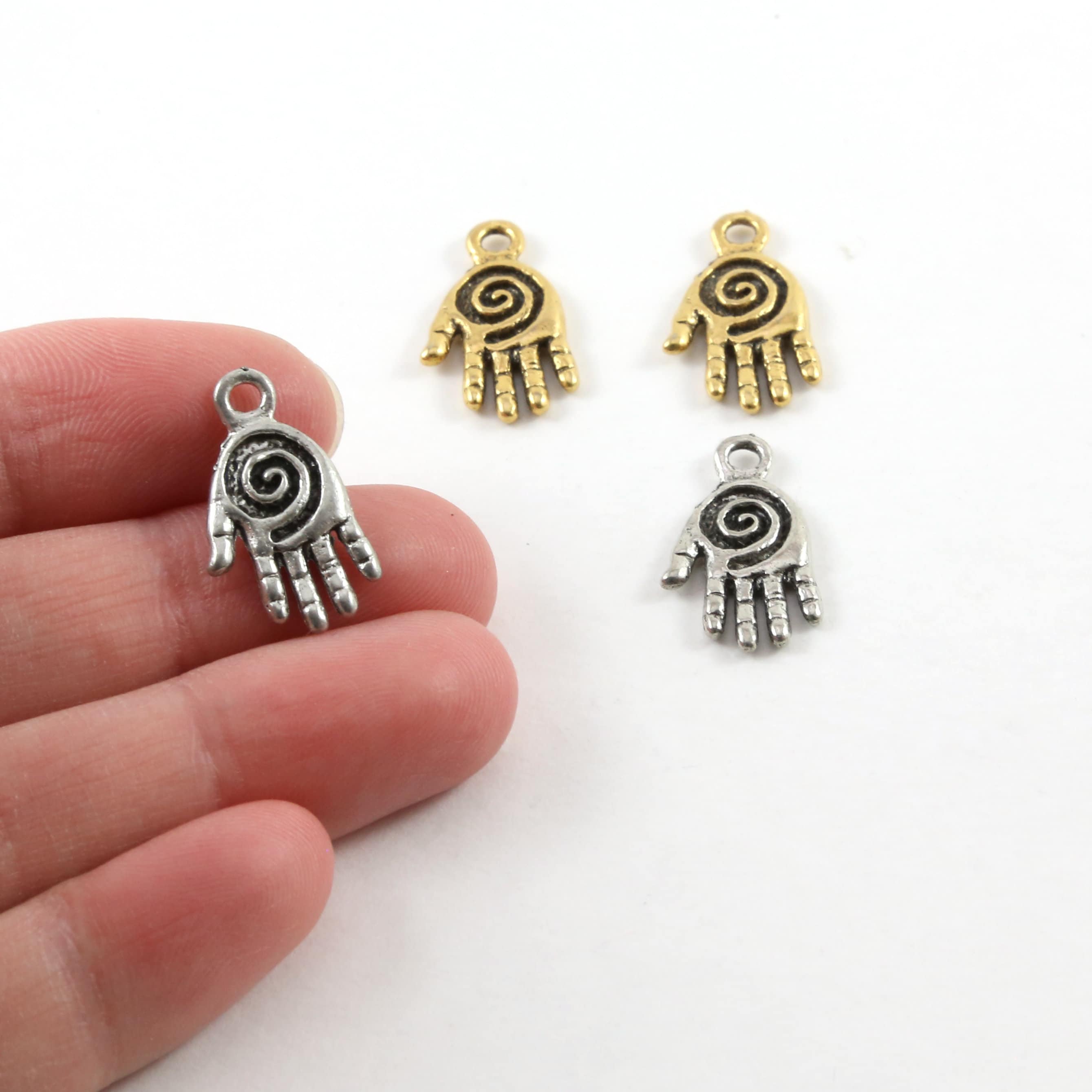 11mmx20mm Pewter Healing Hand Charms Reiki Charm Pendant Healer Nurse (2pc)