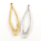 Pewter Metal Textured Open Long Teardrop Pendant Antique Gold