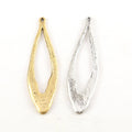 60mmx16mm Pewter Metal Textured Open Long Teardrop Pendant Antique Gold