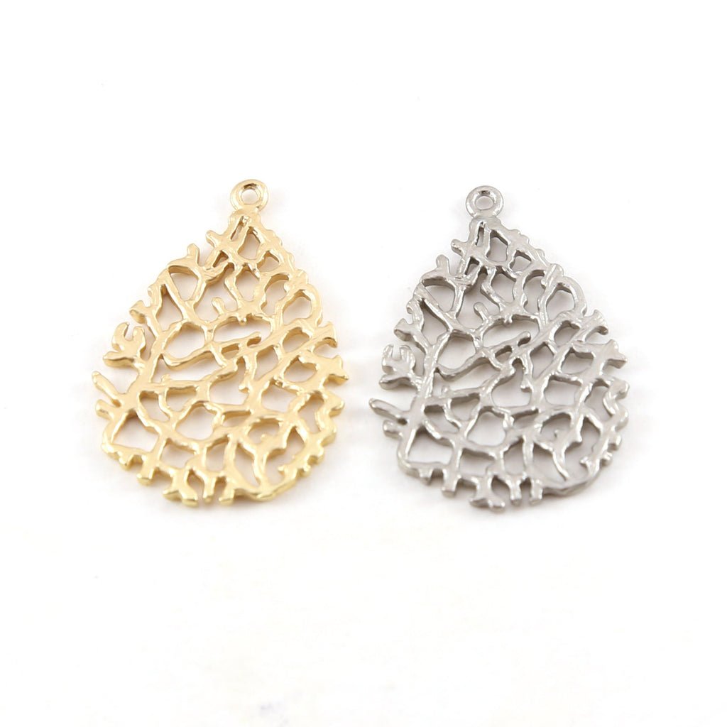 29mmx19mm Pewter Metal Branch Leaf Teardrop Pendant Matte Gold Matte