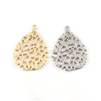 29mmx19mm Pewter Metal Branch Leaf Teardrop Pendant Matte Gold Matte