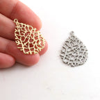29mmx19mm Pewter Metal Branch Leaf Teardrop Pendant Matte Gold Matte