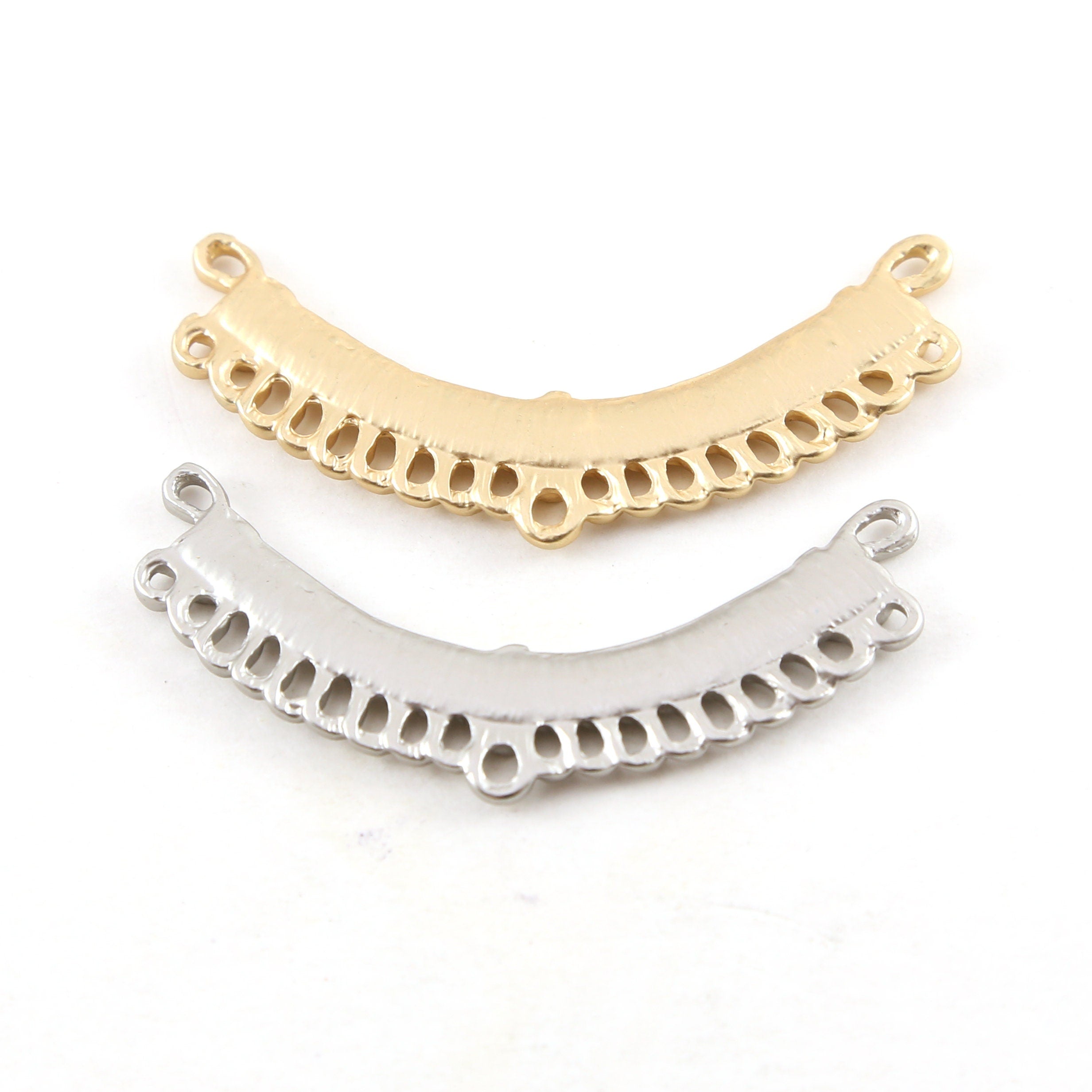 Pewter Metal Long Curved Bar Multi Ring Loop Connector