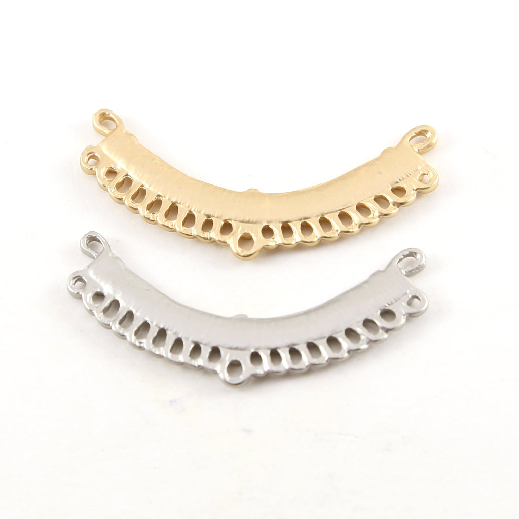 Pewter Metal Long Curved Bar Multi Ring Loop Connector