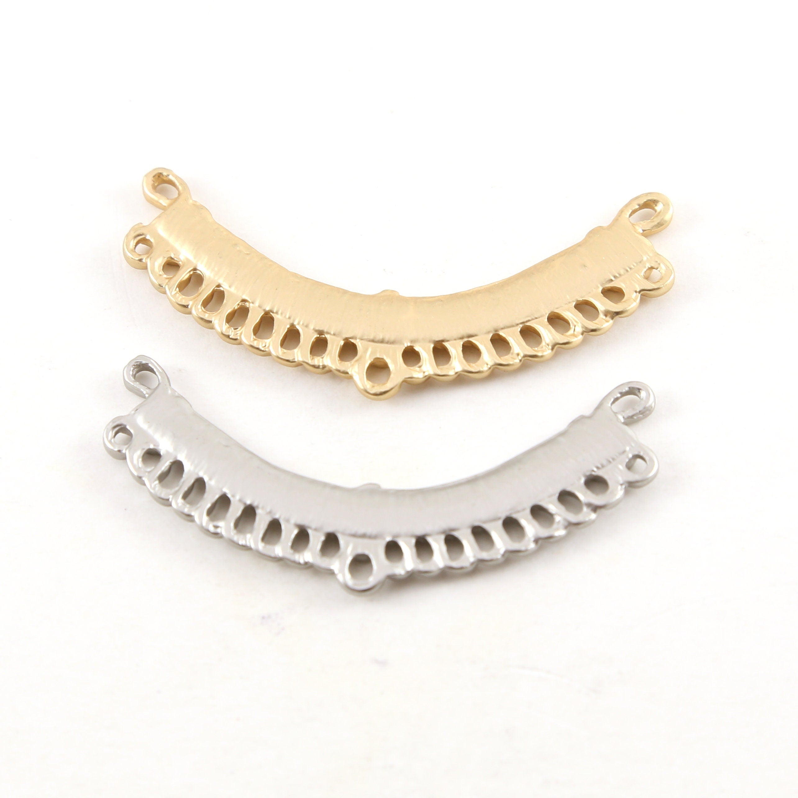 Pewter Metal Long Curved Bar Multi Ring Loop Connector