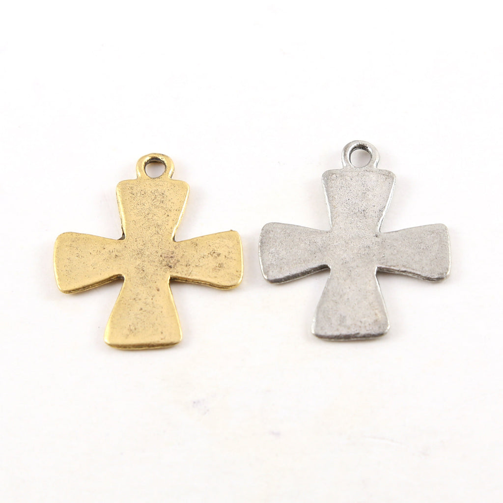 25mmx30mm Pewter Fleur De Lis Stamped Edge Cross Pendant Religious