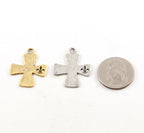 25mmx30mm Pewter Fleur De Lis Stamped Edge Cross Pendant Religious