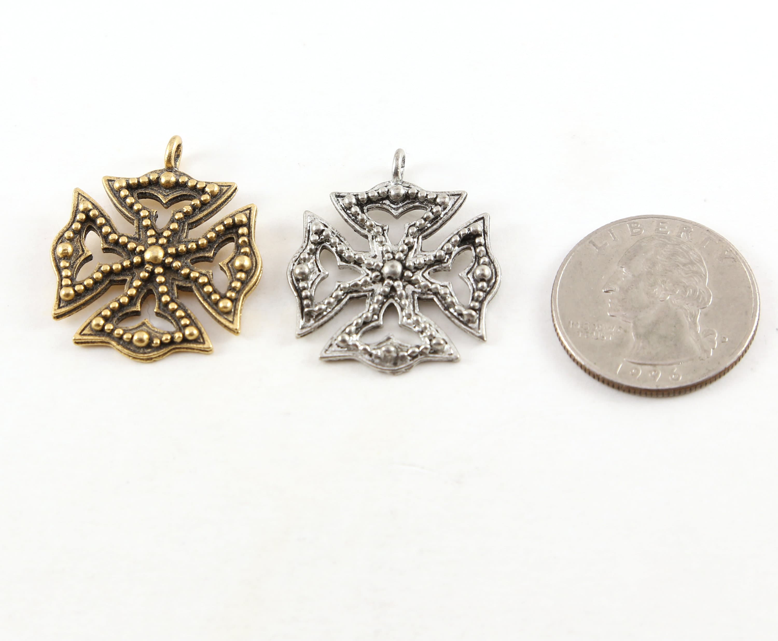 29mmx25mm Pewter Large Detailed Aztec Beaded Cross Pendant Religious