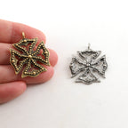 29mmx25mm Pewter Large Detailed Aztec Beaded Cross Pendant Religious