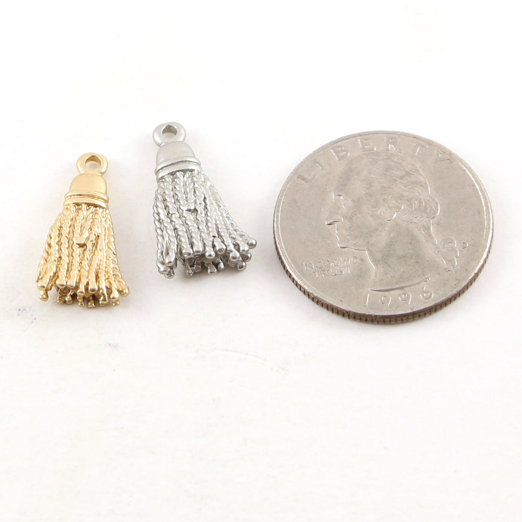 Pewter Metal Small Tassel Replica Pendant Charm 20mm x 10mm