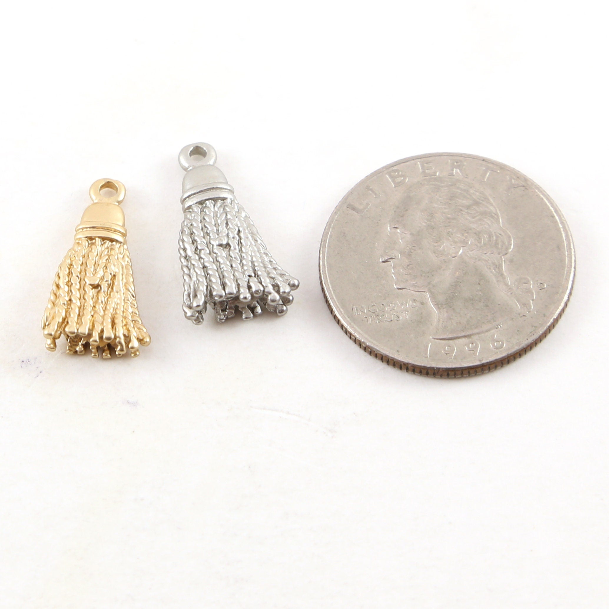 Pewter Metal Small Tassel Replica Pendant Charm 20mm x 10mm