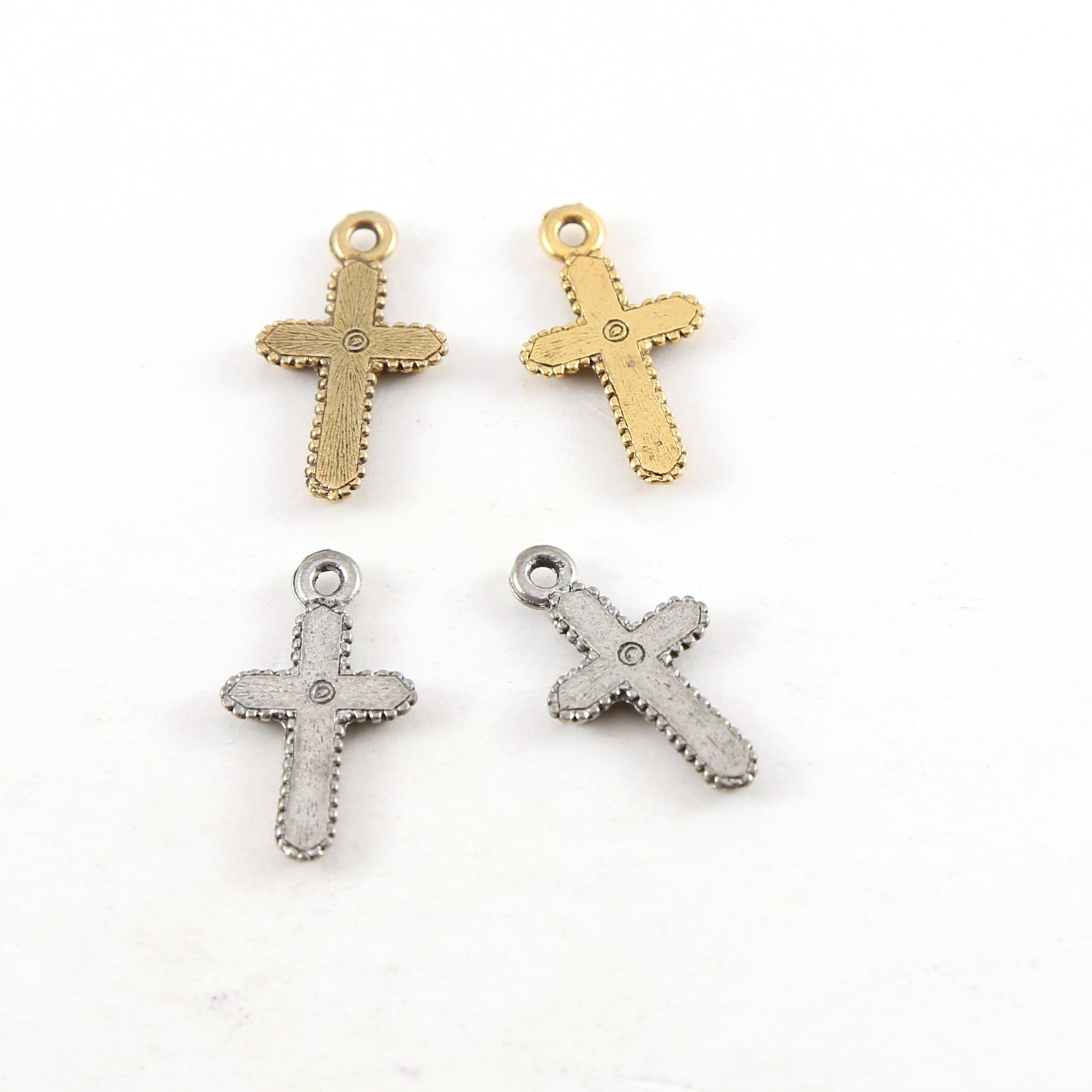 10mmx20mm Pewter Curly Swirl Cross Pendant Religious Spiritual Catholic (2pc)