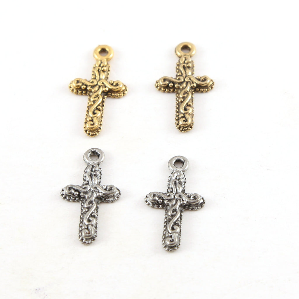 10mmx20mm Pewter Curly Swirl Cross Pendant Religious Spiritual Catholic (2pc)