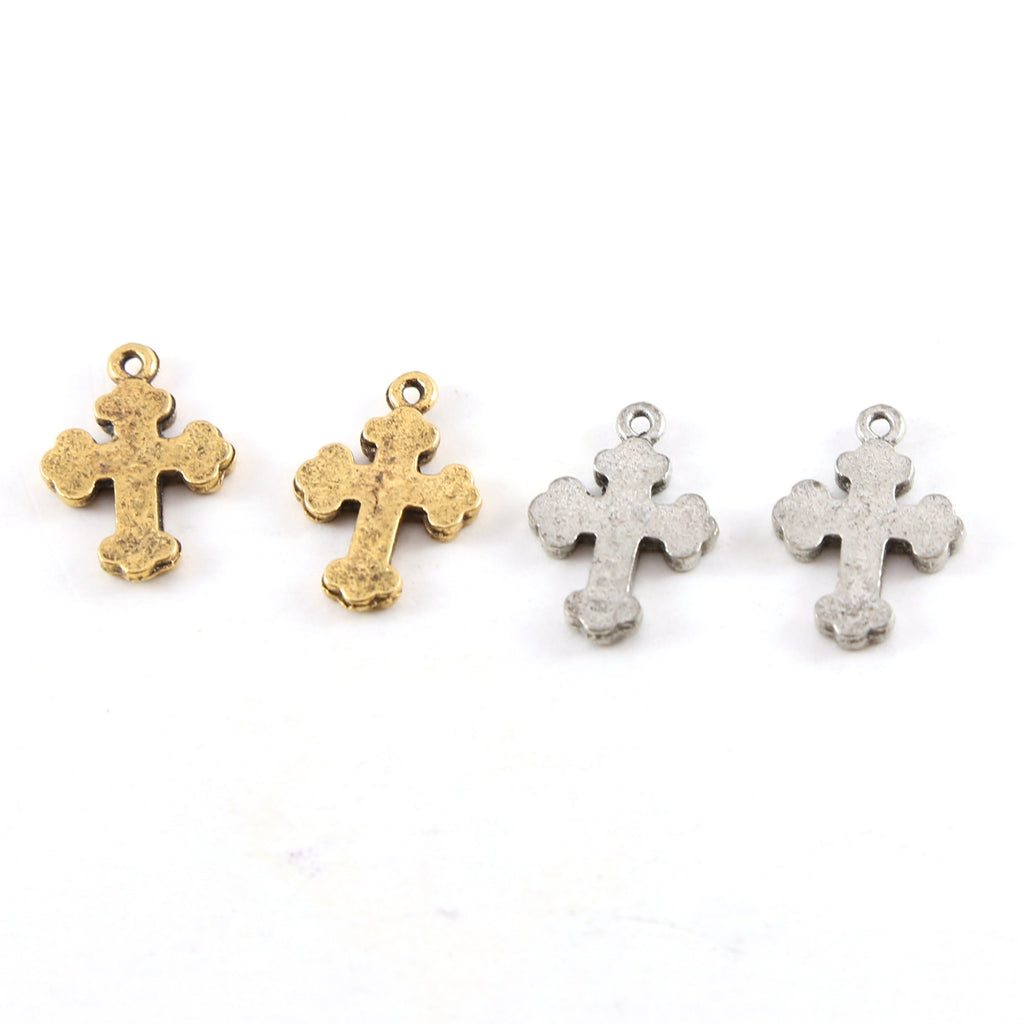 19mmx13mm Pewter Dotted Edges Cross Pendant Religious Spiritual Catholic (2pc)