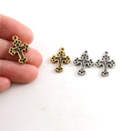 19mmx13mm Pewter Dotted Edges Cross Pendant Religious Spiritual Catholic (2pc)