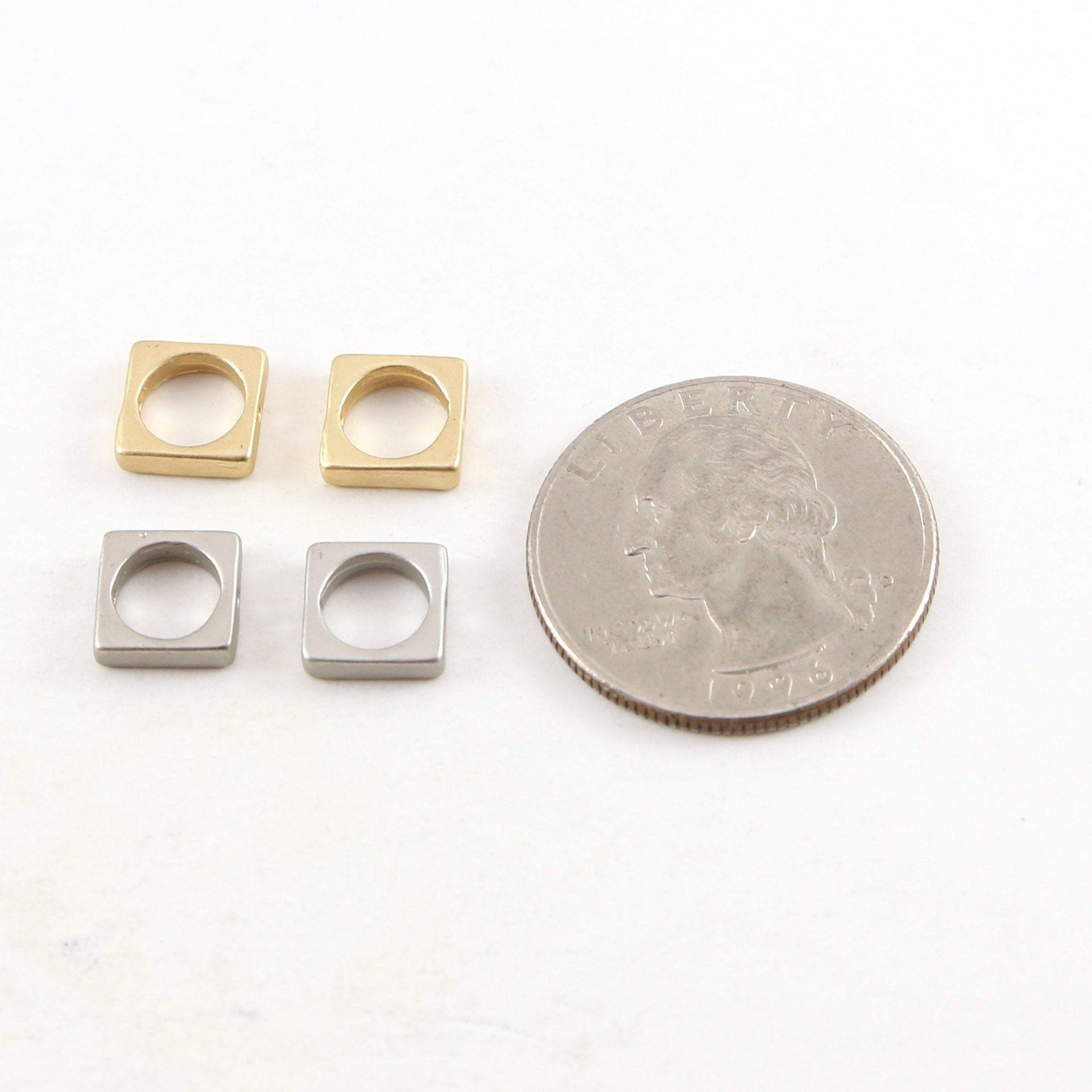 8mm Pewter Metal Square Circle Connector Bead Pendant in Matte (2pc)