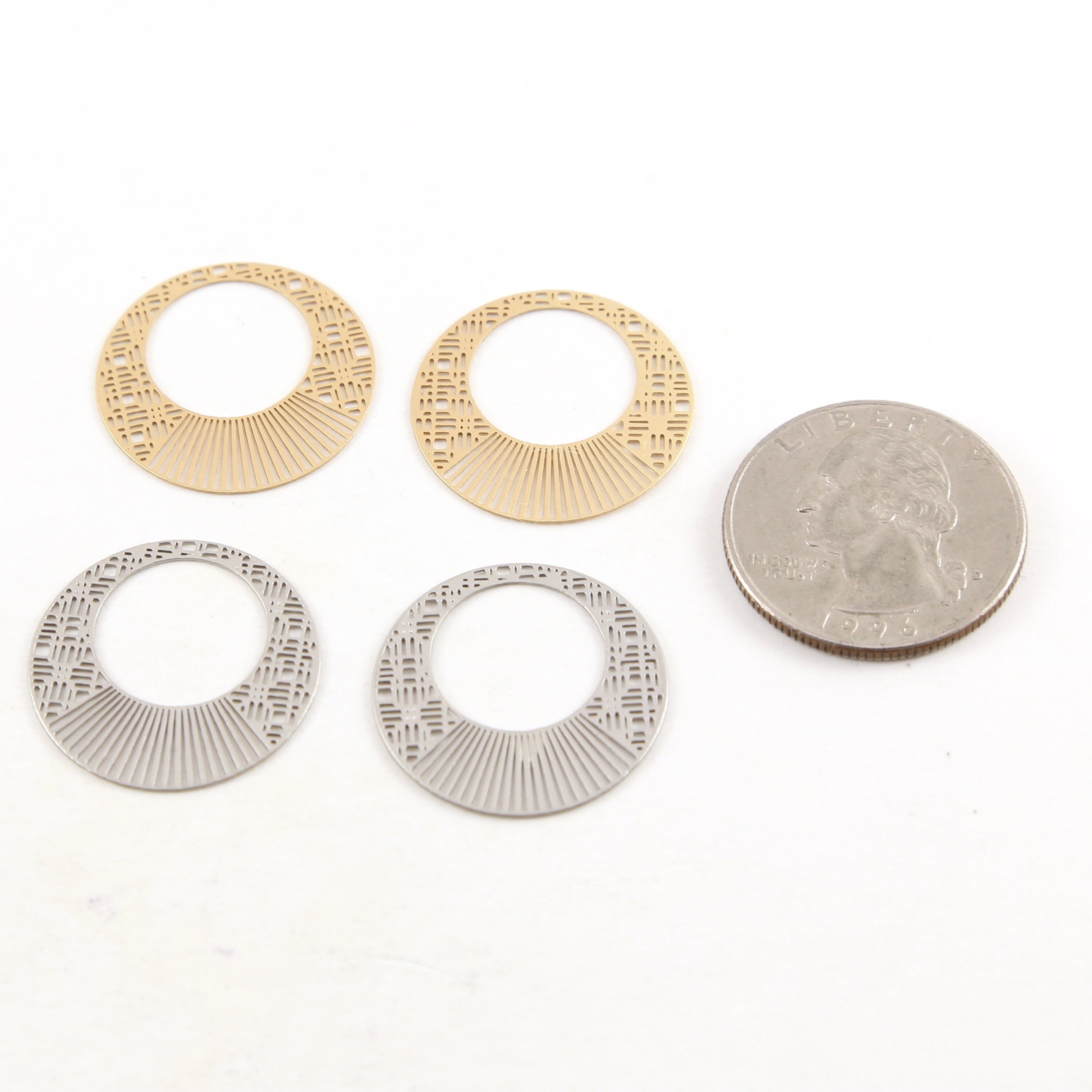 23mm Pewter Thin Die Cut Multi Line Circle Metal Circle Coin (2pc)