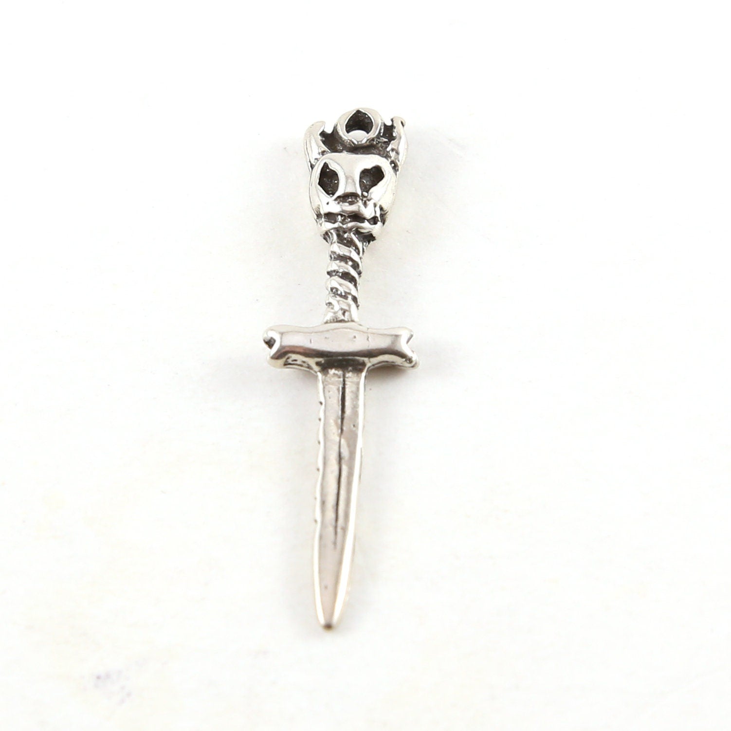 Sterling Silver Skull Horned Devil Sword Charm Day of the Dead