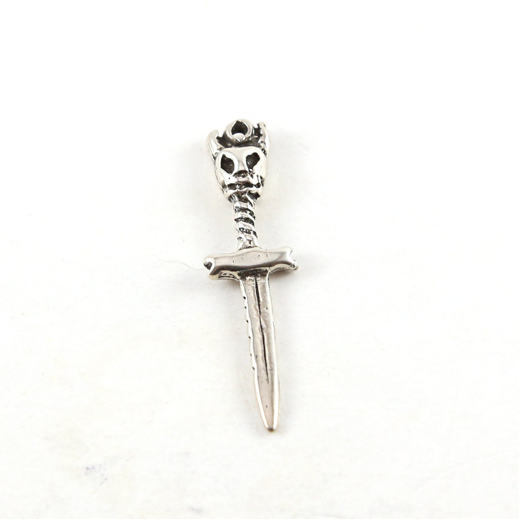 Sterling Silver Skull Horned Devil Sword Charm Day of the Dead