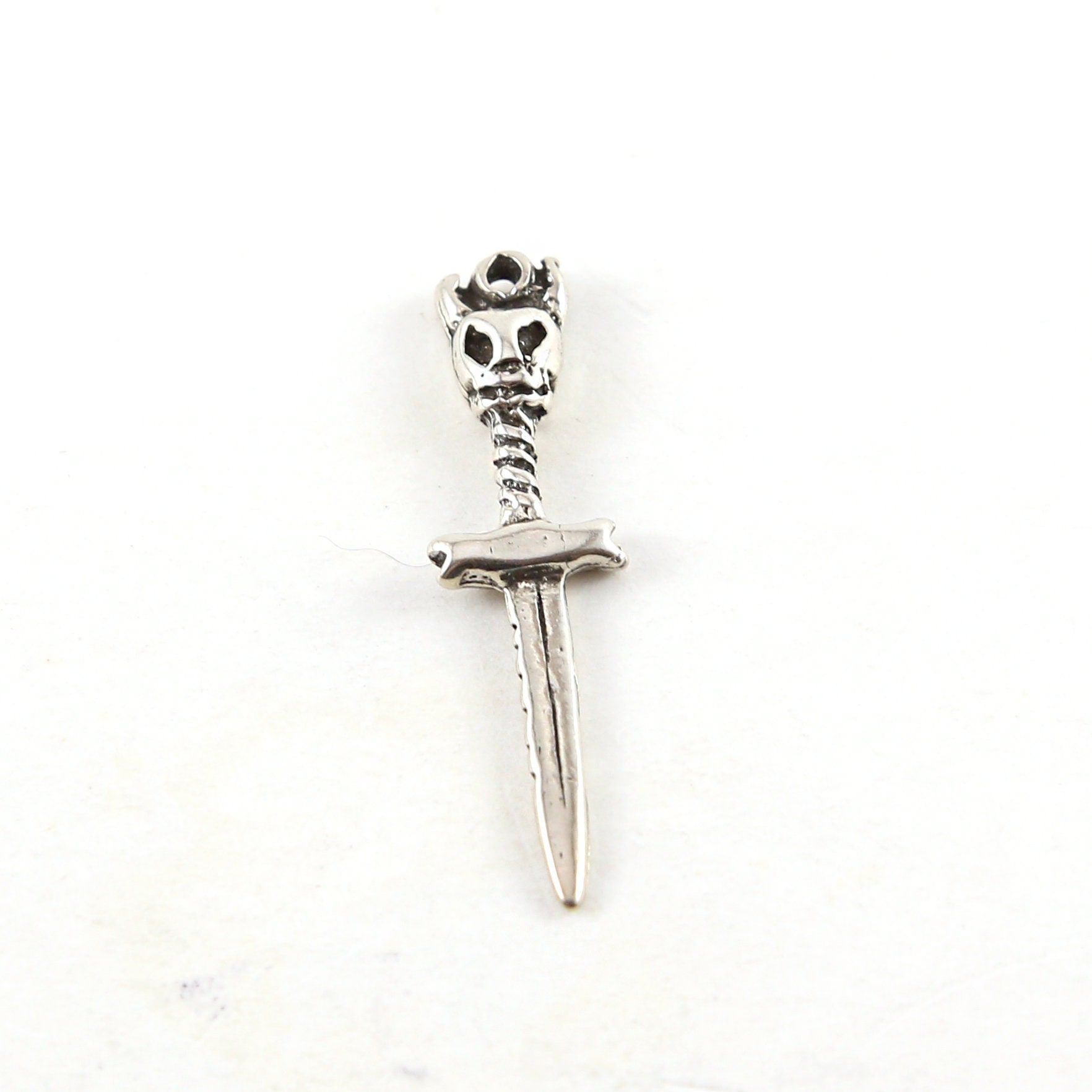 Sterling Silver Skull Horned Devil Sword Charm Day of the Dead