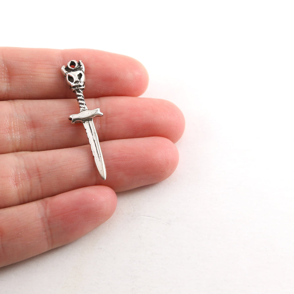 Sterling Silver Skull Horned Devil Sword Charm Day of the Dead