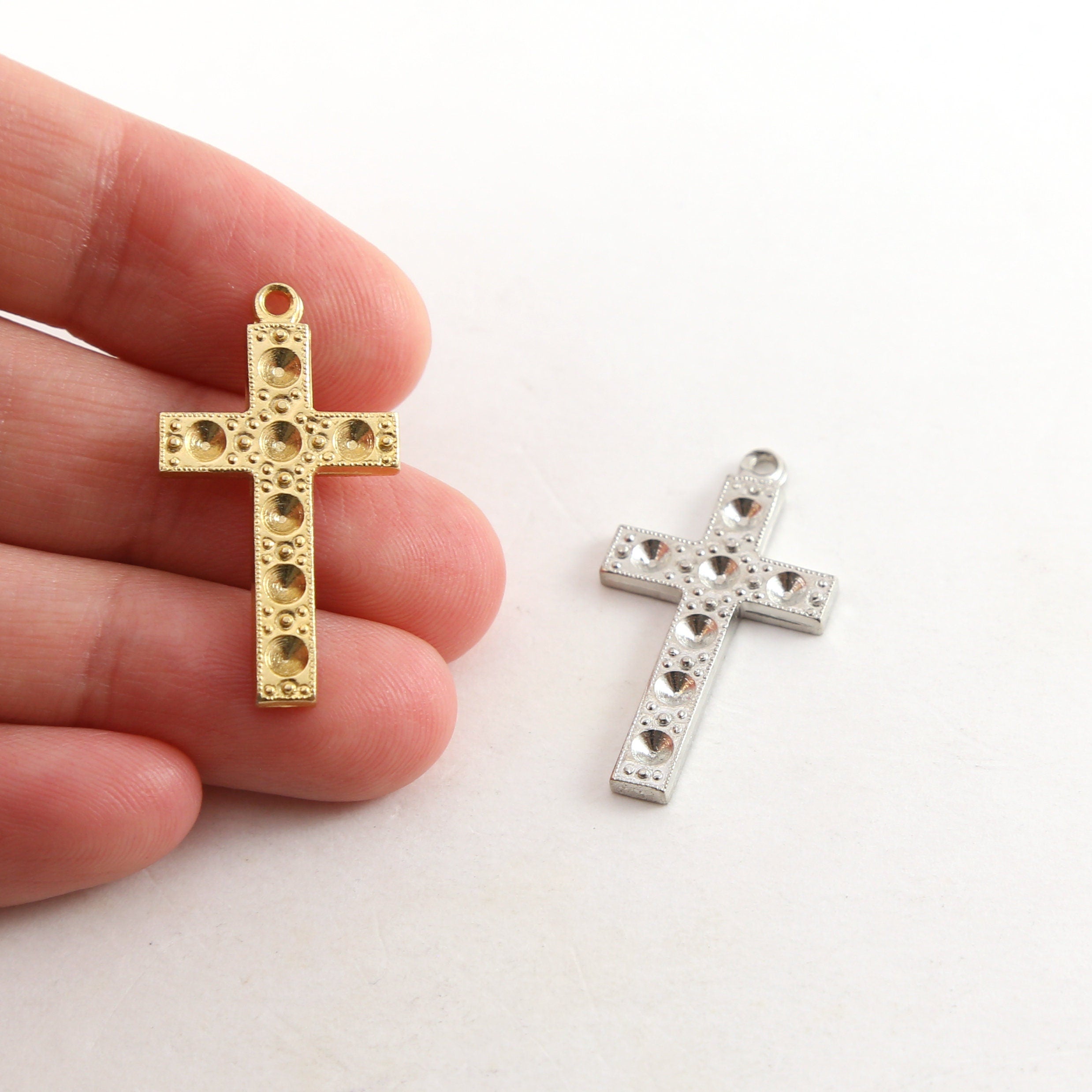 28mmx15mm Pewter Cross for Crystals Inlay Pendant Religious Spiritual