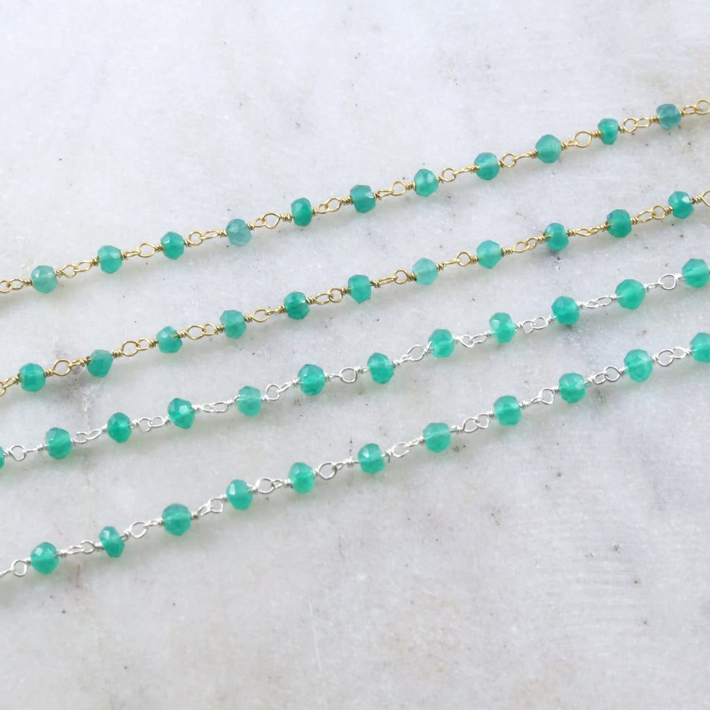 Sterling Silver or Vermeil Dainty Green Onyx Gemstone – Sold by the Foot