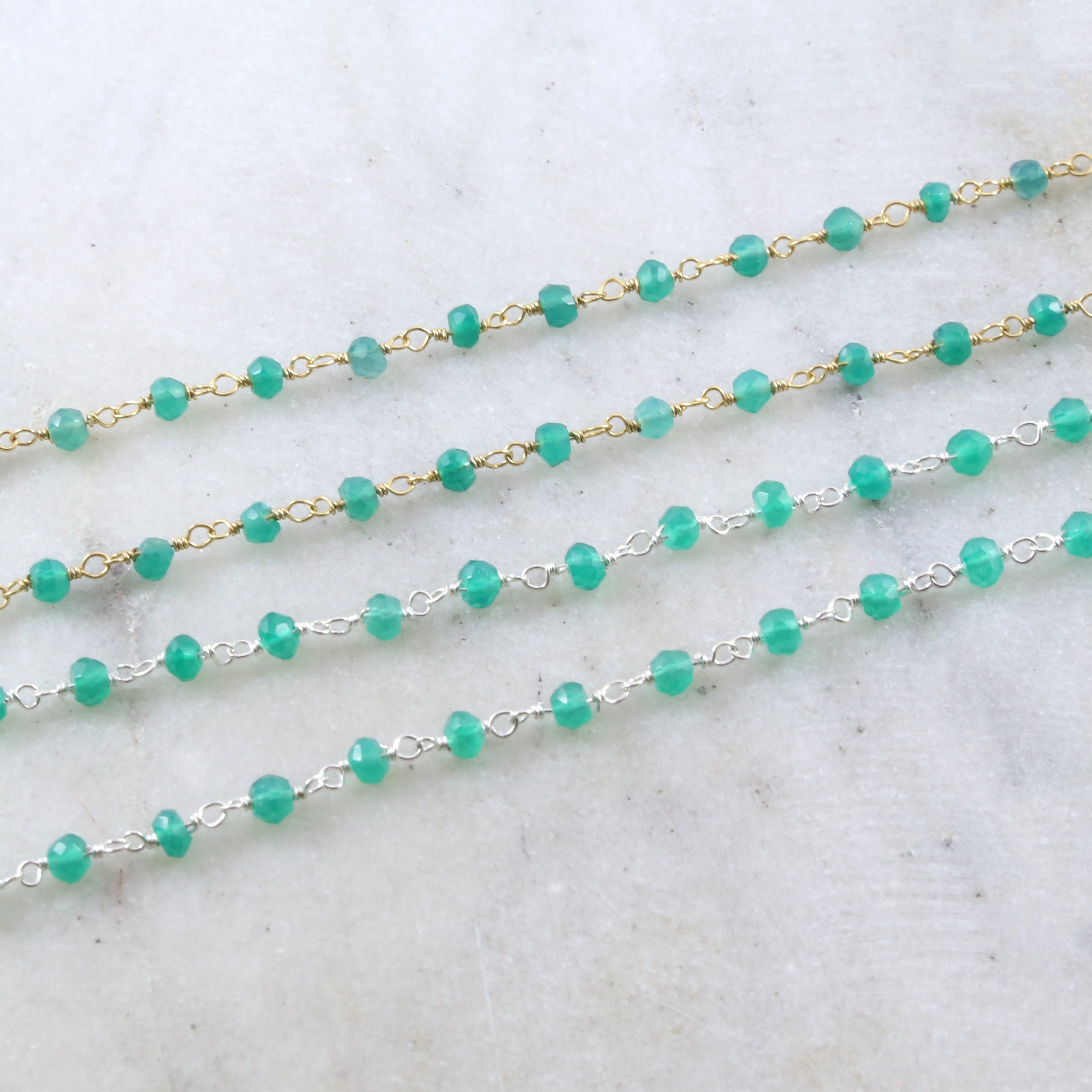 Sterling Silver or Vermeil Dainty Green Onyx Gemstone – Sold by the Foot