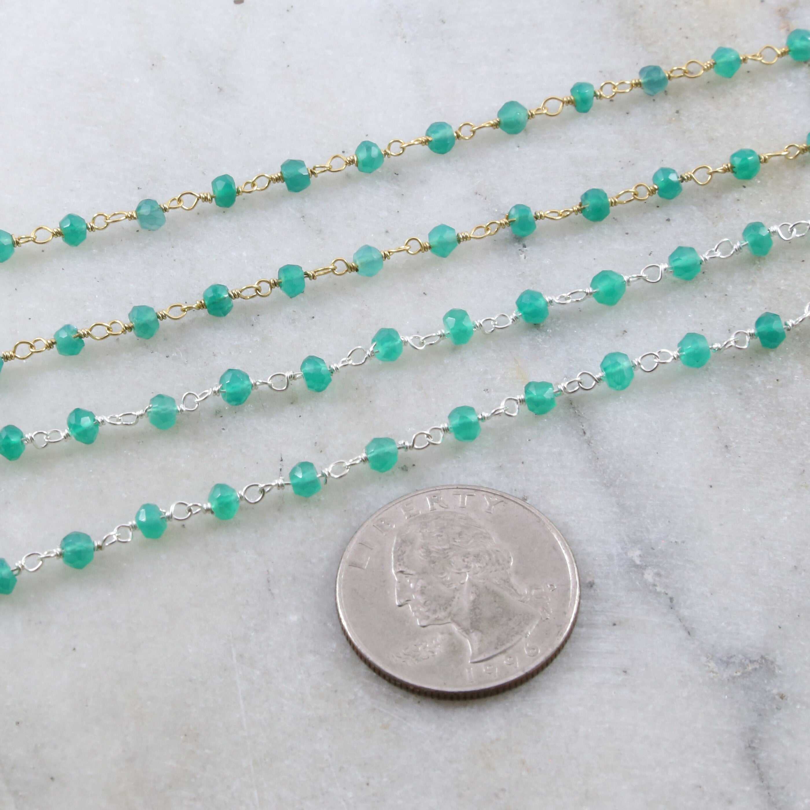 Sterling Silver or Vermeil Dainty Green Onyx Gemstone – Sold by the Foot