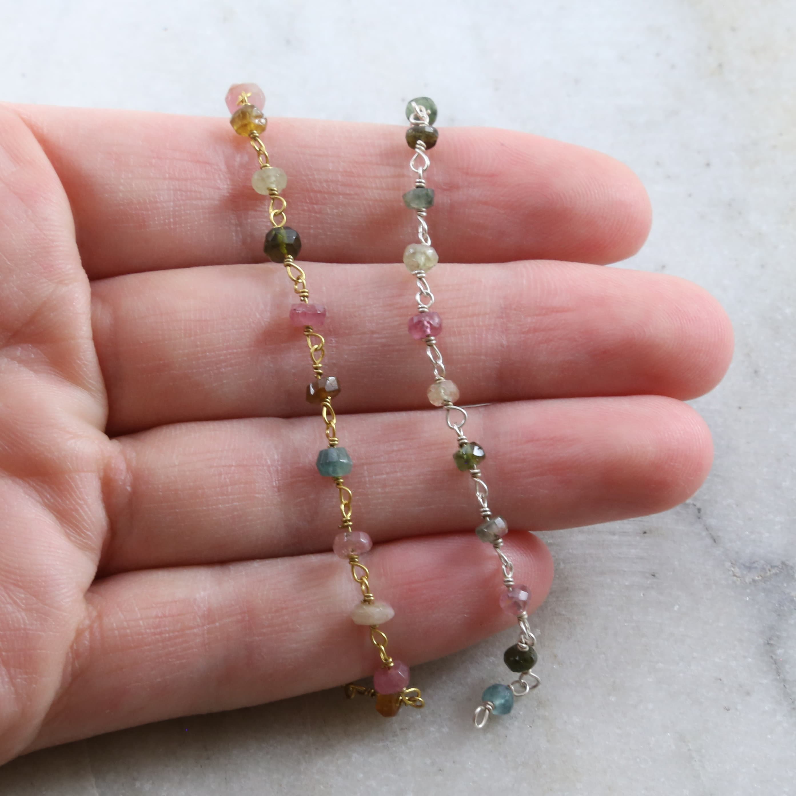Sterling Silver or Vermeil Dainty Tourmaline Gemstone – Sold by the Foot