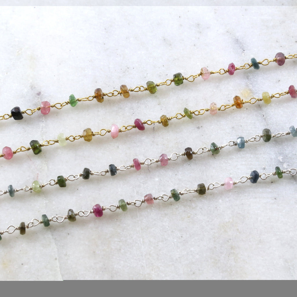 Sterling Silver or Vermeil Dainty Tourmaline Gemstone – Sold by the Foot