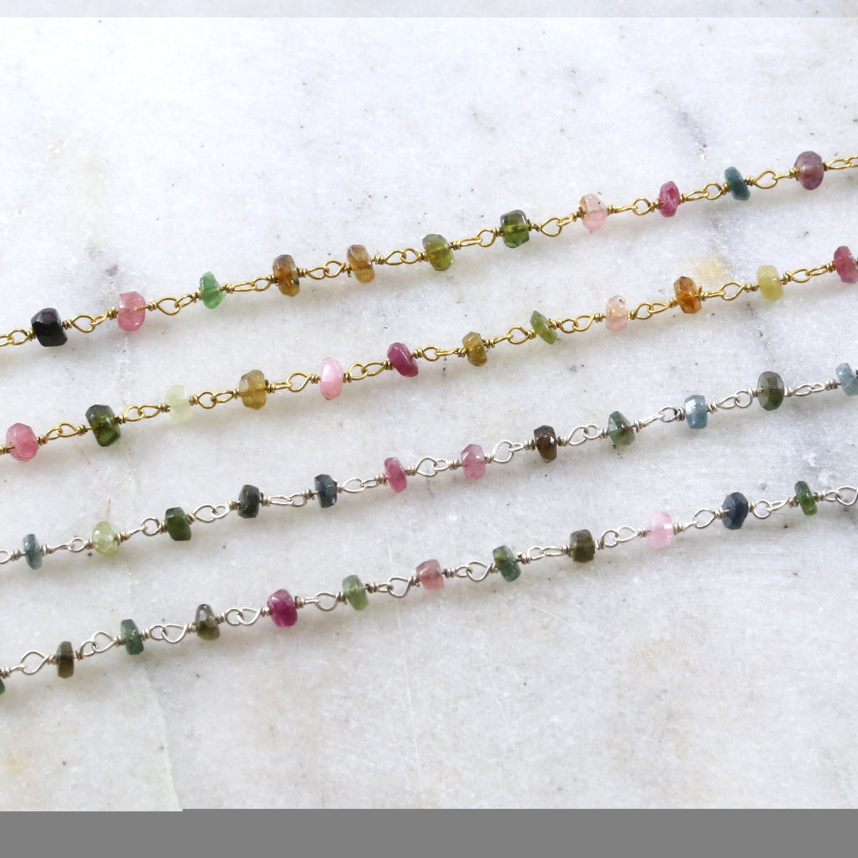 Sterling Silver or Vermeil Dainty Tourmaline Gemstone – Sold by the Foot