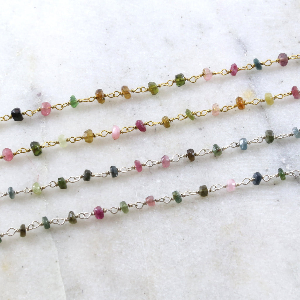 Sterling Silver or Vermeil Dainty Tourmaline Gemstone – Sold by the Foot