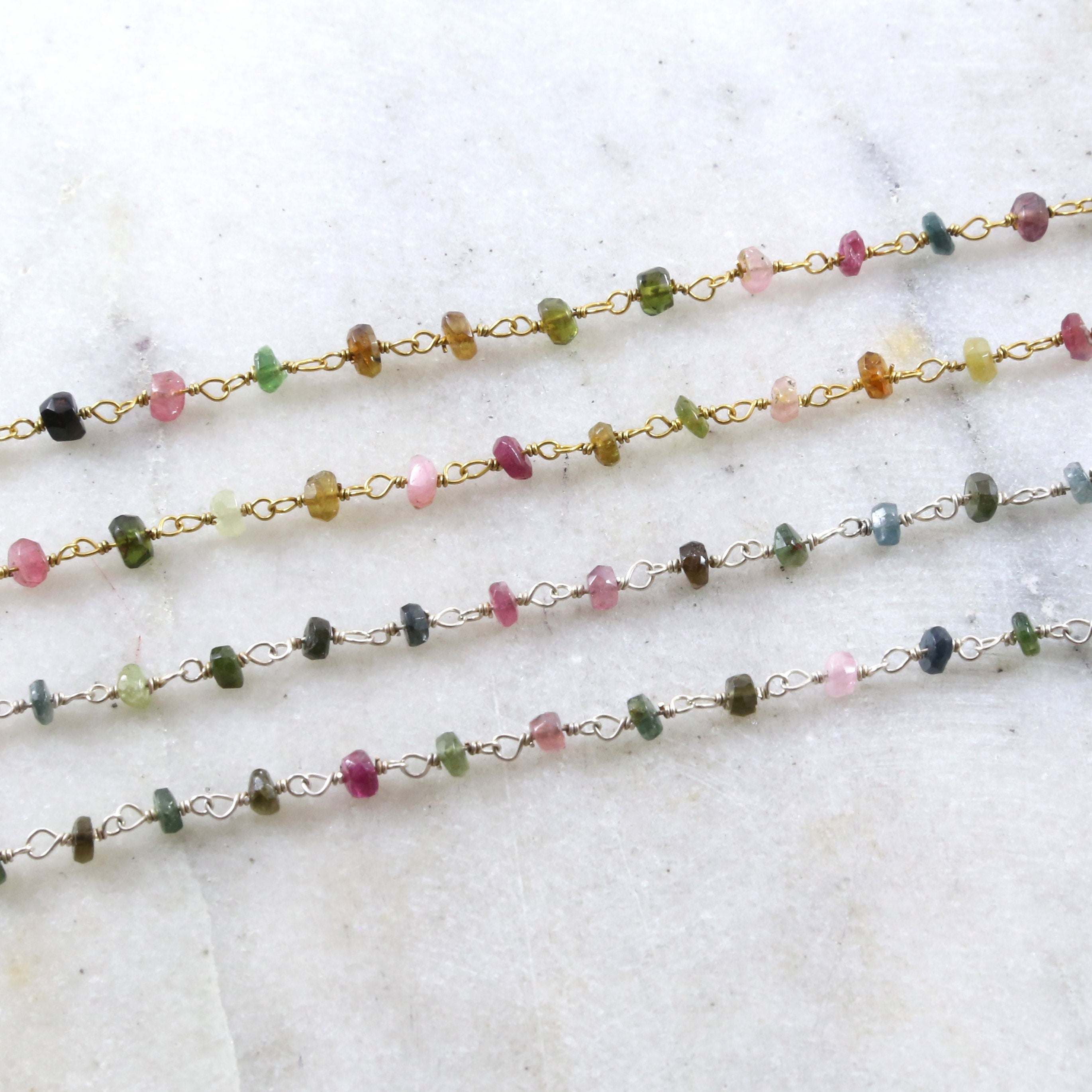 Sterling Silver or Vermeil Dainty Tourmaline Gemstone – Sold by the Foot