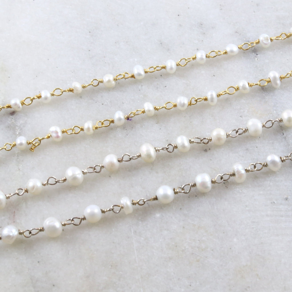 Sterling Silver or Vermeil Dainty Medium Freshwater Pearl – Sold by the Foot