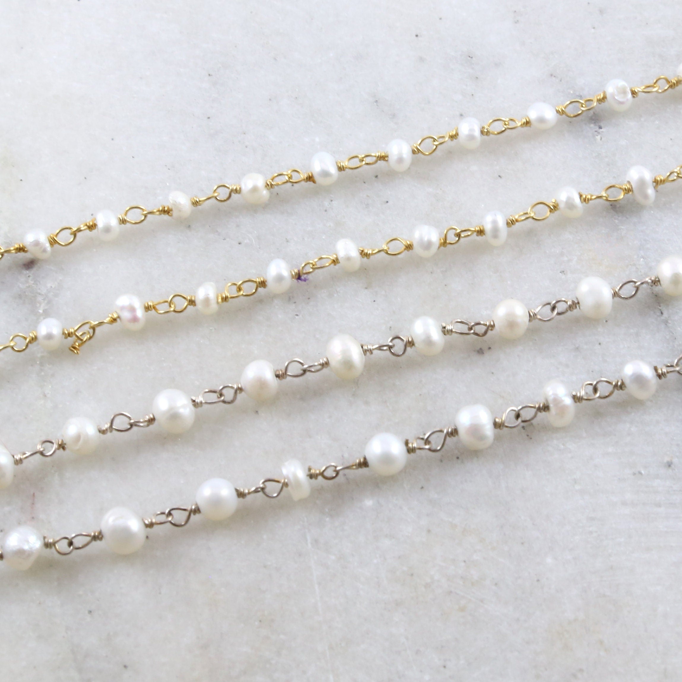 Sterling Silver or Vermeil Dainty Medium Freshwater Pearl – Sold by the Foot