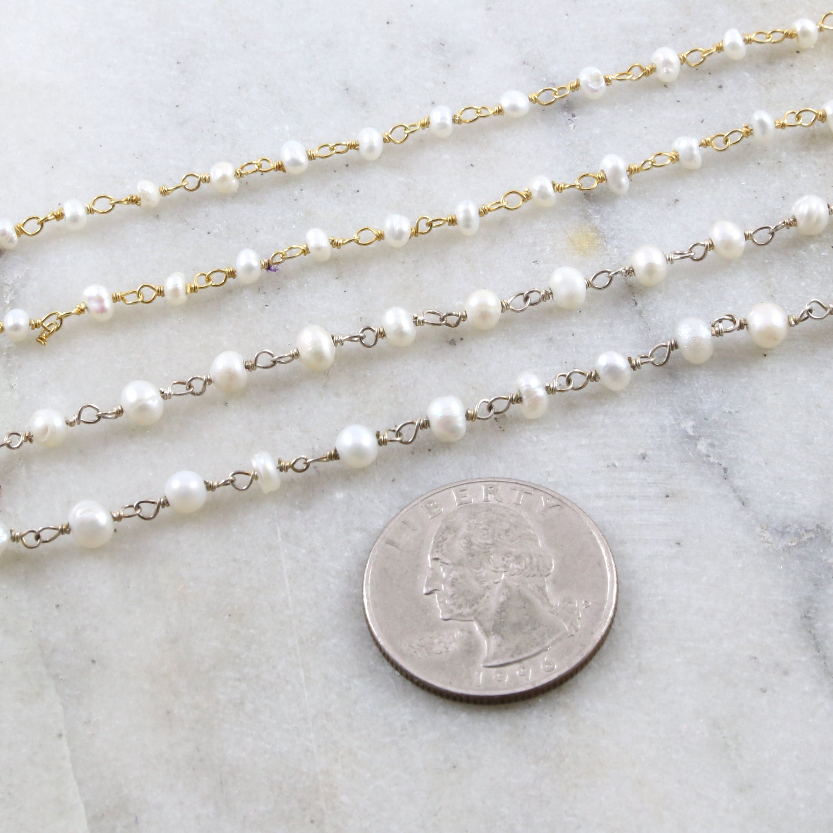 Sterling Silver or Vermeil Dainty Medium Freshwater Pearl – Sold by the Foot