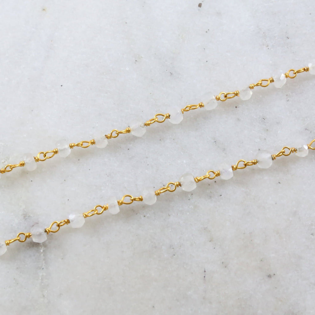 Vermeil Dainty Rainbow Moonstone Rosary Beaded Wire Wrapped – Sold by the Foot