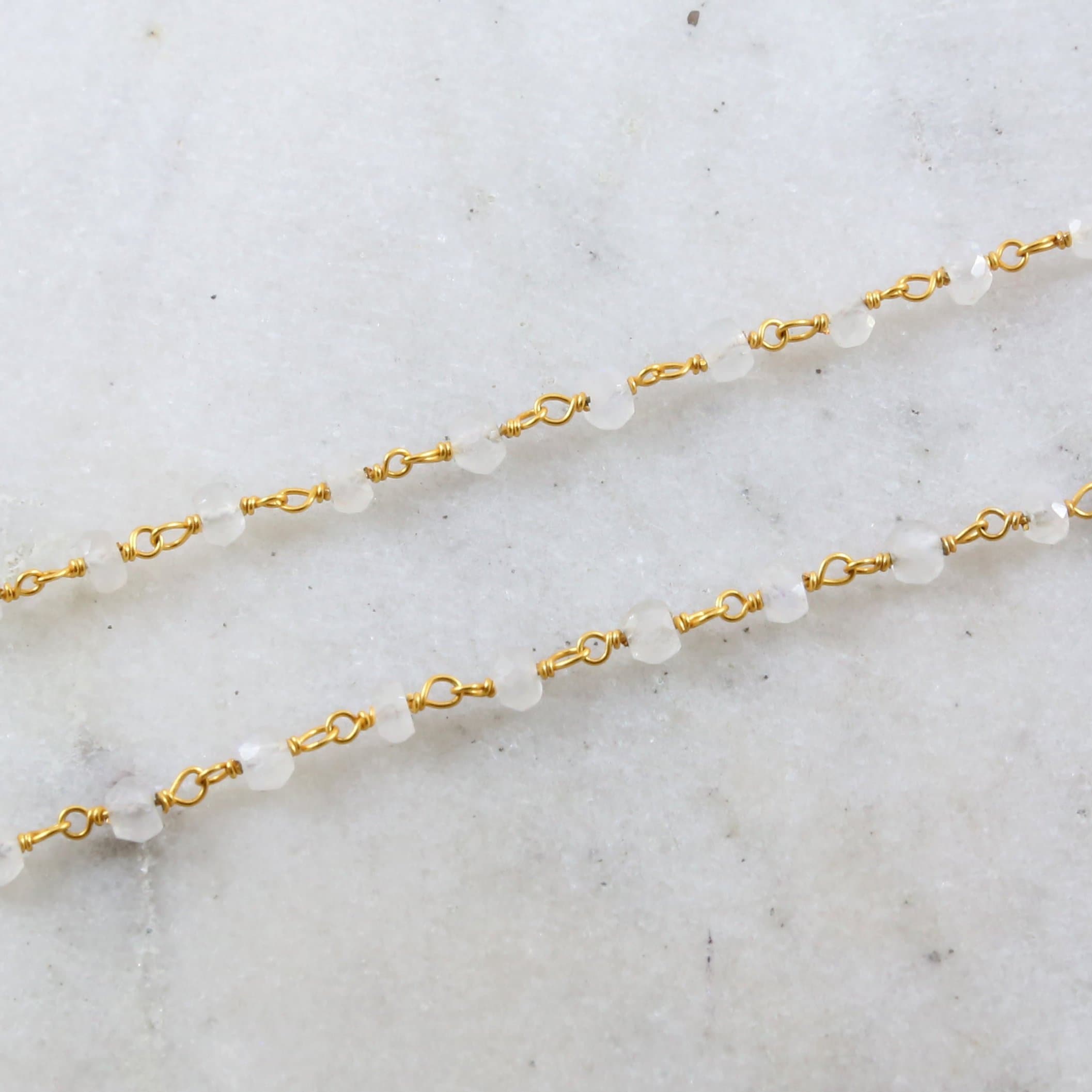 Vermeil Dainty Rainbow Moonstone Rosary Beaded Wire Wrapped – Sold by the Foot