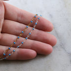 Sterling Silver or Vermeil Tiny Turquoise Rosary Beaded – Sold by the Foot