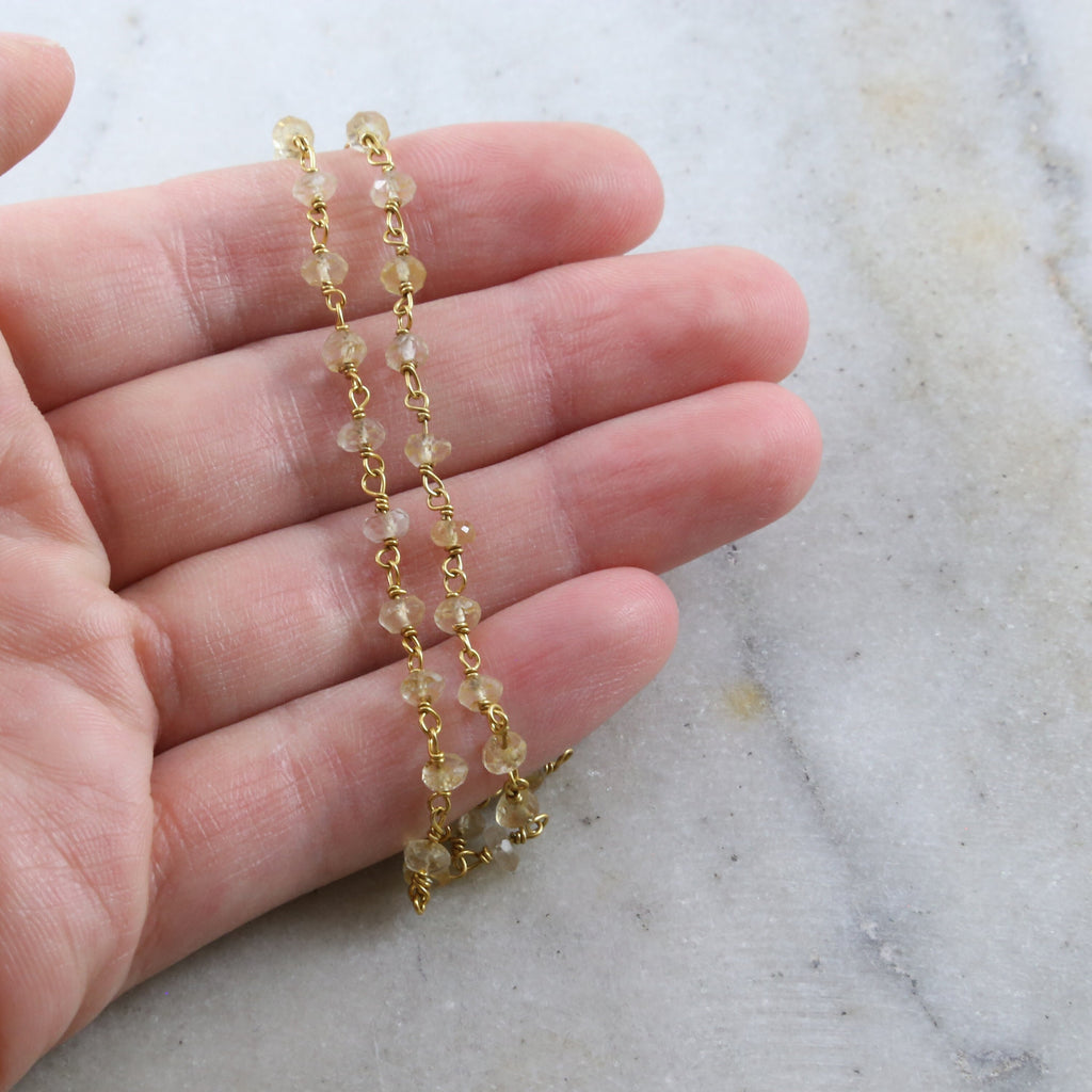 Vermeil Dainty Citrine Quartz Beaded Wire Wrapped Chain – Sold by the Foot