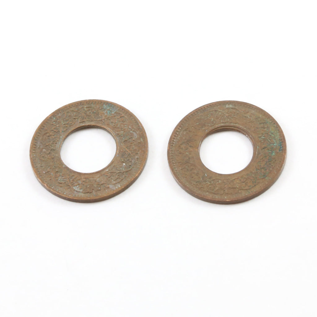 20mm Brass Patina India Coin 1945 Symbol Pendant Coin Medallion (2pc)