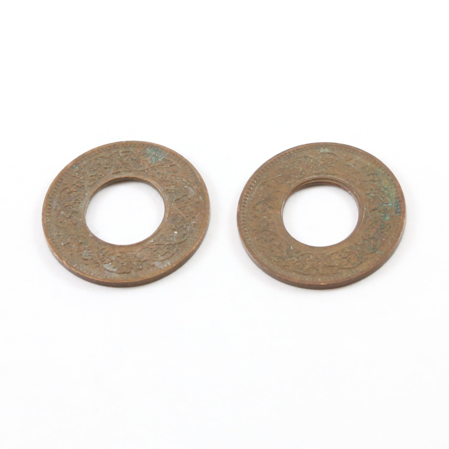 20mm Brass Patina India Coin 1945 Symbol Pendant Coin Medallion (2pc)