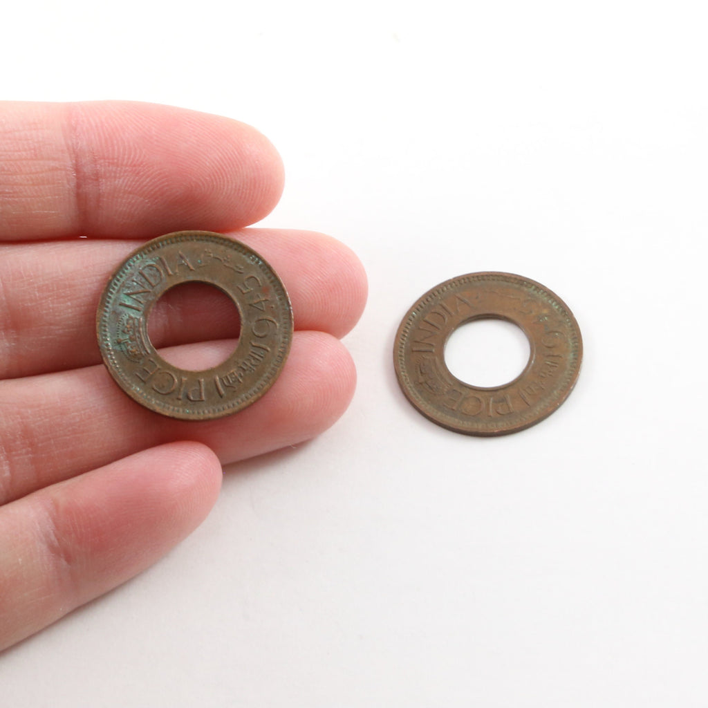 20mm Brass Patina India Coin 1945 Symbol Pendant Coin Medallion (2pc)