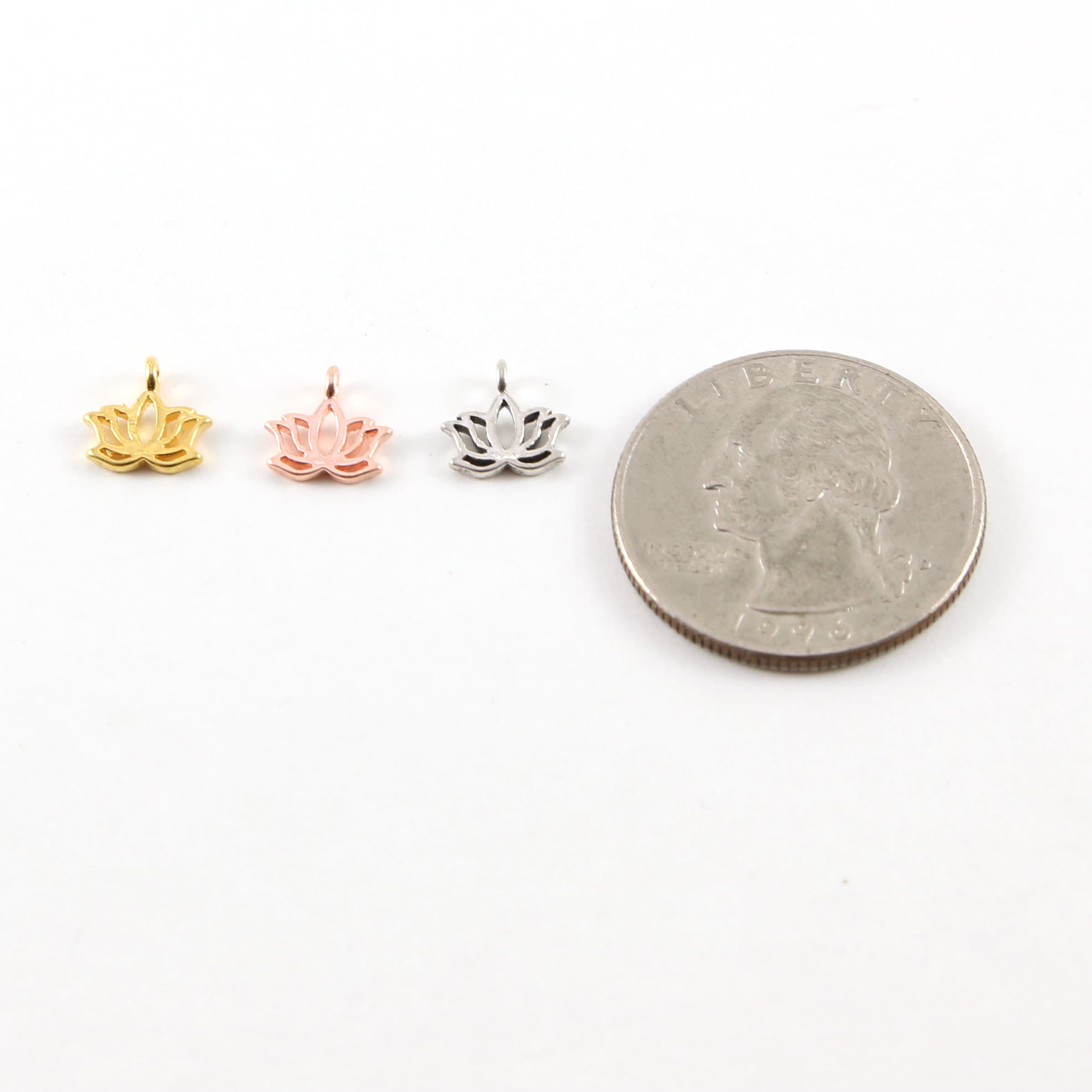 8mmx8mm Sterling Silver or Vermeil Tiny Small Lotus Silhouette Charm Sideways