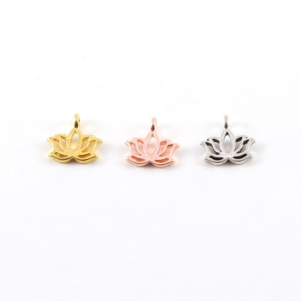 8mmx8mm Sterling Silver or Vermeil Tiny Small Lotus Silhouette Charm Sideways